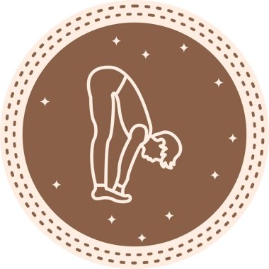 Minimalist çizgi simgesi, fitness, esneklik ve fiziksel sağlığı temsil etmek için dairesel düğme içinde öne doğru kıvrılan erkek figürüne sahiptir..