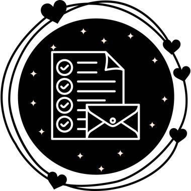 İşaretli bir belge, dairesel arkaplan içindeki kapalı bir zarfın arkasında oturur.