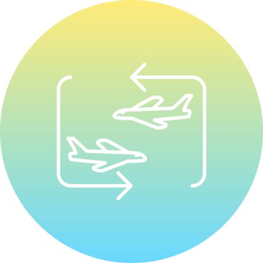 A simple line illustration of an airplane with an exclamation mark in a circular frame, suitable for travel alerts or flight status notifications.