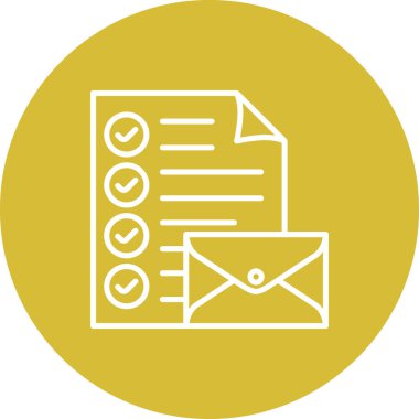 İşaretli bir belge, dairesel arkaplan içindeki kapalı bir zarfın arkasında oturur.