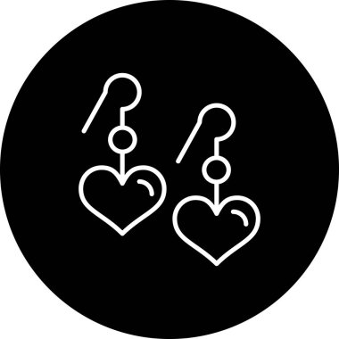 Askıda iki kalp şeklinde küpe bulunan minimalist çizgi simgesi.