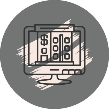 Banka binası ve dolar sembolü ile çevrimiçi bankacılık arayüzünü dokulu fırça darbesi detaylarıyla gösteren bilgisayar monitörü