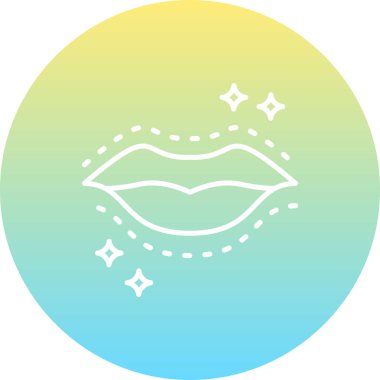 Kırpılmış cerrahi işaretleri olan ve fırça darbesine karşı parıldayan insan dudaklarının çizgi simgesi..