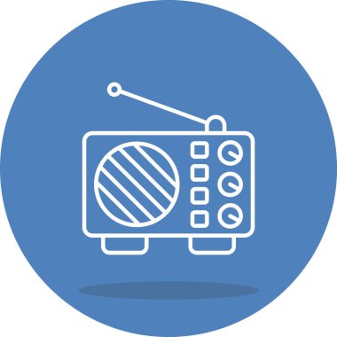 Uygulamalar veya web sayfaları için uygun klasik radyo simgesi, bir anten, çevirme ve hoparlör ile doğrusal tasarım içerir.