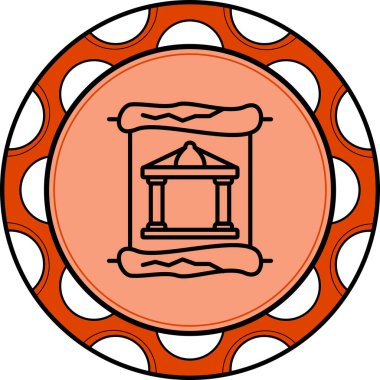 Tarihi ya da mimari grafikler, müze uygulamaları ya da tarih web sayfaları için uygun klasik bir parşömen parşömeninde sütunları olan antik bir binayı gösteriyor..