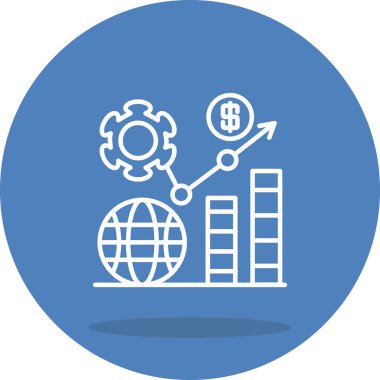 Kavramsal bir finansal büyüme çizelgesi, bir küre, dişliler, bar grafikleri ve bir dolar işareti ile yukarı doğru bir ok gösteriyor..