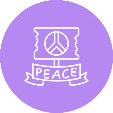 Pankart üzerinde barış sembolü ile birlikte metni gösteriliyor.