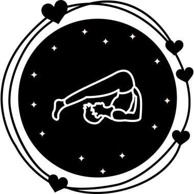 Minimalist çizgi ikonu, yoga, ileri esneme ve fiziksel uygunluğu temsil etmek için saban pozisyonu alan bir erkek figürüne sahip..