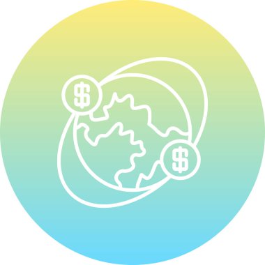 Uluslararası finans, küresel ekonomi veya dünya ticaret işlemlerini temsil eden dolar sikke yörünge sembollü minimalist simge