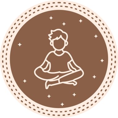 Minimalist gradyan simgesi bacak bacak üstüne atmış erkek figürü yoga, rahatlama ve zihinsel sağlığı temsil eden meditasyon pozu veriyor.