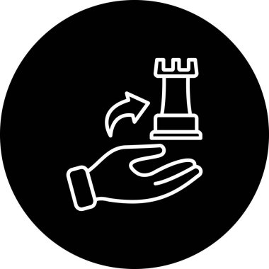 Basit bir çizgi grafiği, bir satranç kalesini hareket gösteren eğri bir okla tutan tek bir eli betimler..