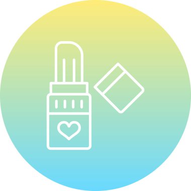 Kalp amblemi ve ayrı bir kapağı olan basit bir ruj tüpü simgesi. Bu minimalist grafik güzellik veya alışveriş temalı uygulamalar için idealdir.