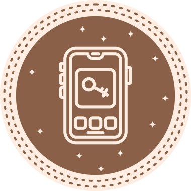 Beyaz dairesel arkaplan içinde üç düğmeli anahtar simgesini gösteren akıllı telefon. Web sayfaları veya uygulamalar için güvenli mobil uygulama arayüzü.