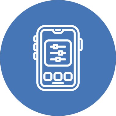 Dairesel arkaplan içinde üç düğmeli akıllı telefon gösterme ayarları kaydırıcıları. Uygulamalar veya web sayfaları için uygun mobil aygıt ayarlama arayüzü.