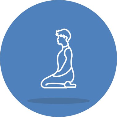 Minimalist çizgi ikonu, yoga, meditasyon ve sakin fiziksel sağlığı temsil etmek için Vajrasana 'ya şimşek pozu veren bir erkek figürüne sahip..