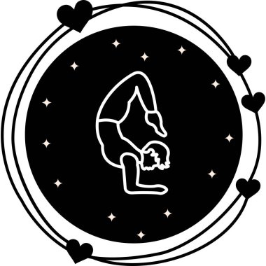 Minimalist çizgi ikonu, gelişmiş fitness, denge ve atletik gücü temsil etmek için ön kollarda akrep pozu veren erkek figürüne sahiptir..