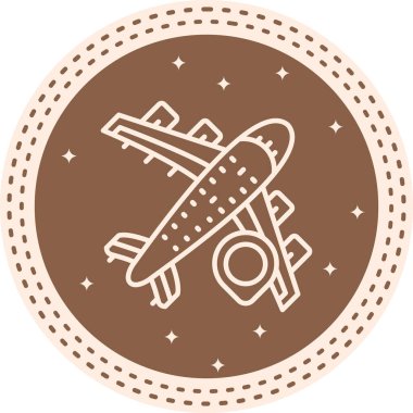 Seyahat uygulamaları veya web sayfaları için uygun konum şifresi olan bir uçağın basit bir çizgisi çizimi.