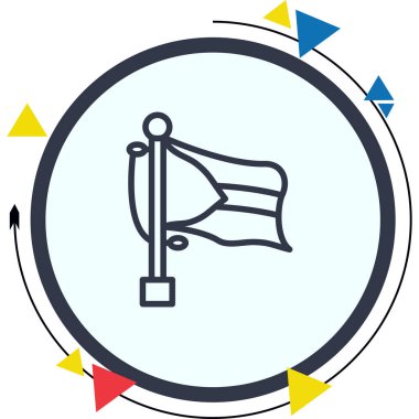 Merkezi bir üçgen ve yatay çizgileri olan bir bayrak direğinin üzerinde hafif bir gradyan arkaplanda sergilenmektedir..