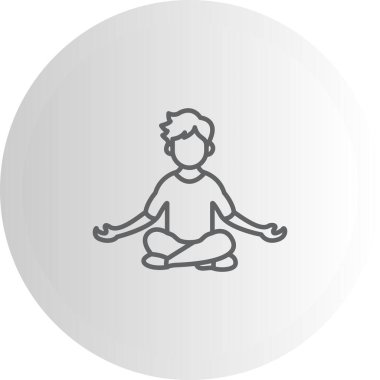 Minimalist çizim, açık gri bir çember içinde çapraz bacaklı meditasyon pozisyonunda oturan bir erkek figürü gösteriyor..