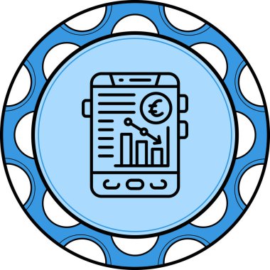 Azalan bir bar tablosu ile avro para birimi sembolü gösteren bir akıllı telefonun yer aldığı finans hattı simgesi.