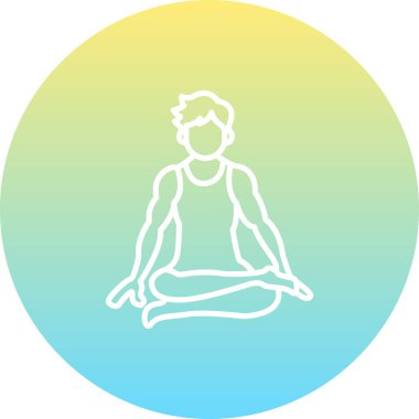 Minimalist çizgi ikonu, yoga, meditasyon ve sükuneti temsil etmek için çapraz bacaklı nilüfer çiçeğinin içinde oturan erkek figürüne sahiptir..