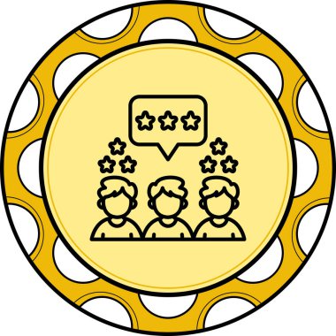 Popülerlik simgesi, yıldız ve konuşma baloncuğu olan üç kişi.