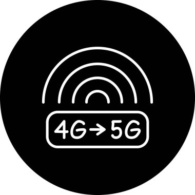 Yuvarlak dikdörtgen üzerinde yayılan 4G oku 5G içeren beyaz doğrusal sinyal dalgaları içeren dairesel simge