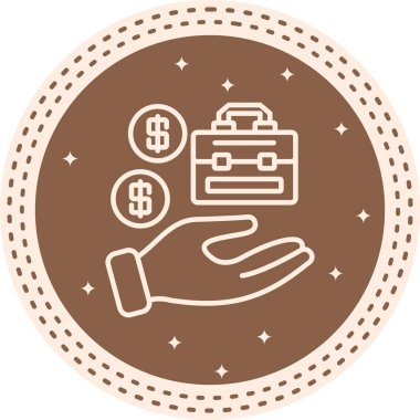 Bir gri çizgi simgesi açık el çantası ve dolar işaretlerini betimliyor