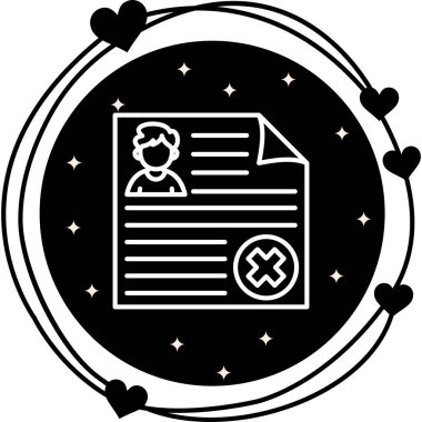 bir kişi avatarı ve belirgin bir x işareti içeren profil belgesi, reddedilmeyi veya hesap silmeyi simgeliyor.