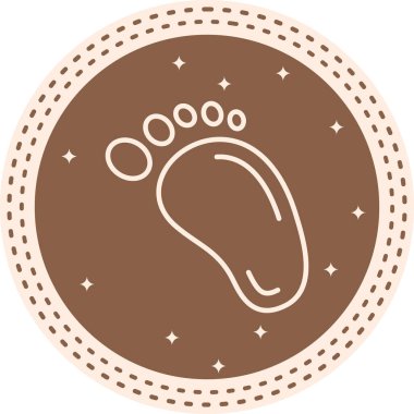 Uygulamalar veya web sayfaları için uygun beyaz dairesel düğmedeki ayak izi çizgisi. Ayak parmaklarıyla insan tabanı tasvir eden basit gri çizgi..