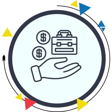 Bir gri çizgi simgesi açık el çantası ve dolar işaretlerini betimliyor