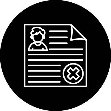 bir kişi avatarı ve belirgin bir x işareti içeren profil belgesi, reddedilmeyi veya hesap silmeyi simgeliyor.