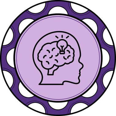 Düşünce Liderliği insan kafası ve ampul sembollü basit çizgi simgesi