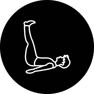 Minimalist çizgi simgesi, erkek figürünün temel fitness ve karın egzersizlerini temsil etmek için dairesel düğme içinde bacağını kaldırmasını içerir..