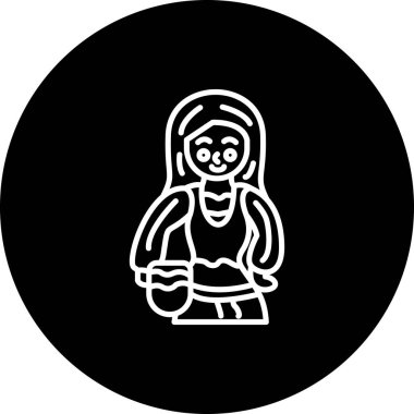 Ortaçağ kadın düz ikonu, vektör illüstrasyonu