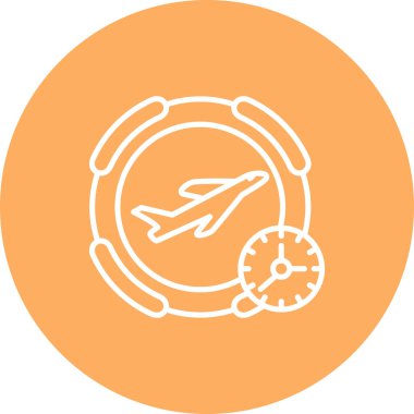 simple airplane graphic icon with a clock