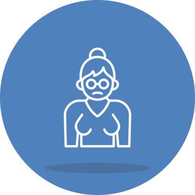 Büyükanne İkon. Bu yaşlı kadın karakter çizimi uygulamalar ya da web sayfaları için uygundur, gözlüklü ve çörekli minimalist doğrusal tasarımı içerir