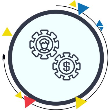 İş uygulamaları veya web sayfaları için bir kişinin ve para birimi sembolünün basit bir çizgi çizimi.