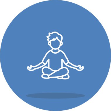 Minimalist çizim, açık gri bir çember içinde çapraz bacaklı meditasyon pozisyonunda oturan bir erkek figürü gösteriyor..