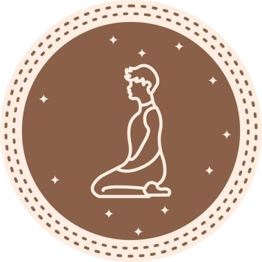 Minimalist çizgi ikonu, yoga, meditasyon ve sakin fiziksel sağlığı temsil etmek için Vajrasana 'ya şimşek pozu veren bir erkek figürüne sahip..