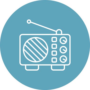 Uygulamalar veya web sayfaları için uygun klasik radyo simgesi, bir anten, çevirme ve hoparlör ile doğrusal tasarım içerir.