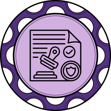 Damgalı bir belge, kontrol işareti ve koruyucu bir kalkan sembolü içeren yasal uyum grafikleri.