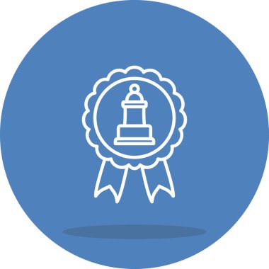 Satranç piyonu tasvir eden minimalist satır simgesi dairesel ödül kurdelesi veya ödül rozeti içinde.