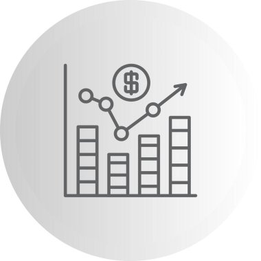 Uygulamalar veya ticaret sayfaları için uygun, bir çember içinde bar grafikleri, bir bozuk para ve yükselen bir ok gösteren mali iş illüstrasyonu.