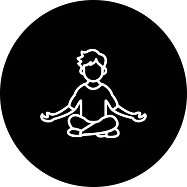 Minimalist çizim, açık gri bir çember içinde çapraz bacaklı meditasyon pozisyonunda oturan bir erkek figürü gösteriyor..