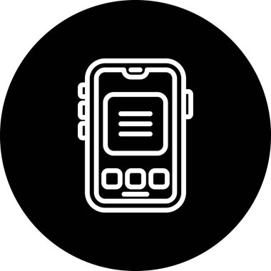 Akıllı telefon menüsü. Siyah çember içinde ekran ögeleri olan ana çizgi simgesi.