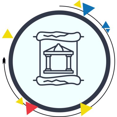 Tarihi ya da mimari grafikler, müze uygulamaları ya da tarih web sayfaları için uygun klasik bir parşömen parşömeninde sütunları olan antik bir binayı gösteriyor..