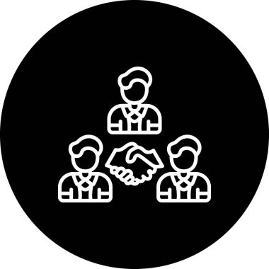 Merkezi dairesel amblemde, resmi bir iş anlaşmasını temsil eden erkekler ve dijital devre hatlarıyla çevrili iki el titriyor..