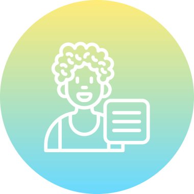 Kısa mesaj kutusunun yanında gülümseyen kıvırcık saçlı çocuk..