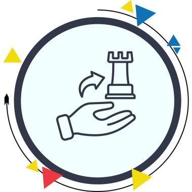 Basit bir çizgi grafiği, bir satranç kalesini hareket gösteren eğri bir okla tutan tek bir eli betimler..